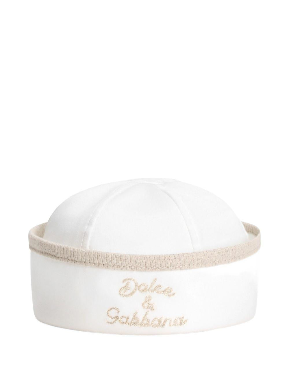 Berretto per neonati Dolce & Gabbana Kids bianco con logo ricamato LNJHAA G7PTA S9000 DOLCE & GABBANA KIDS
