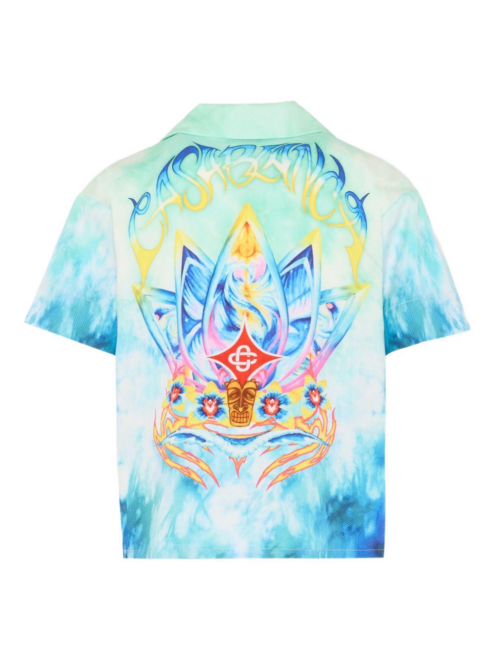 Camicia per bambino Casablanca Kids blu a maniche corte KSP26SH18001 SURF LOTUS CASABLANCA KIDS