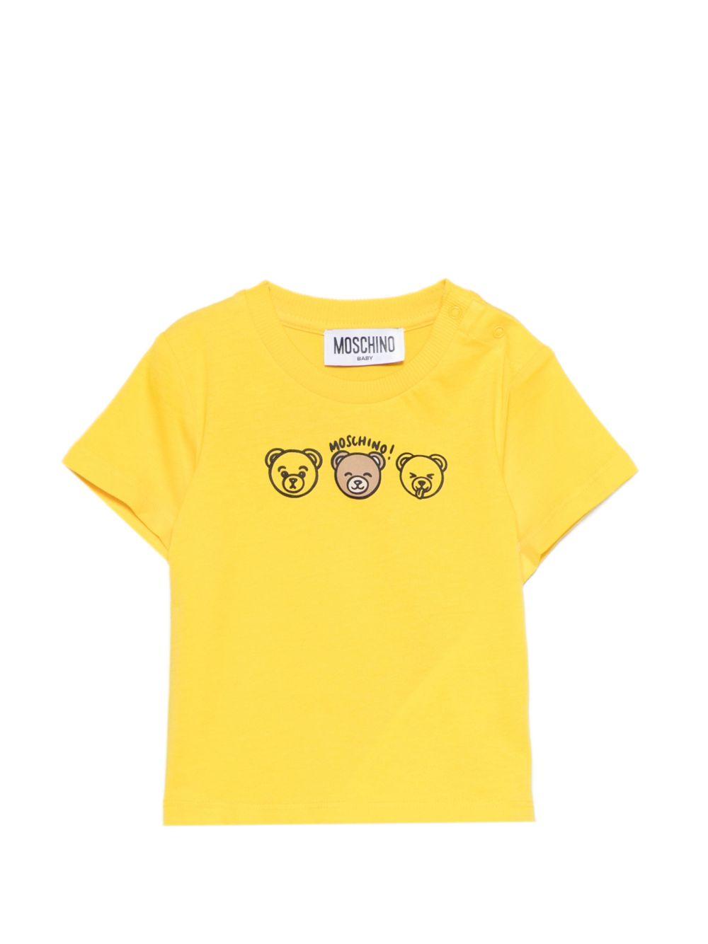 T-shirt per neonati Moschino Kids gialla con stampa tre orsetti MUM04OLAA24 50577 MOSCHINO KIDS