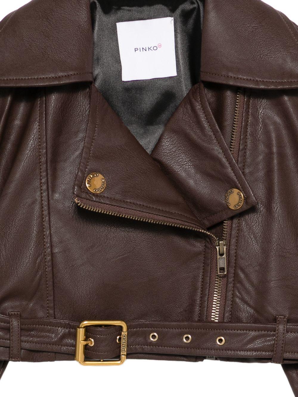 Giacca Chiodo per bambina Pinko Kids marrone con cintura KFGB015CPE021 6024 PINKO KIDS