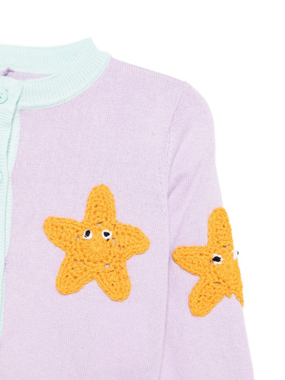 Cardigan per neonata Stella McCartney Kids viola con ricamo stelle marine TY9110 Z3622 539 STELLA McCARTNEY KIDS