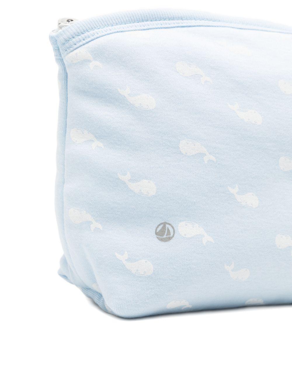 Trousse per neonati Petit Bateau azzurra con stampa grafica balene all-over A0FRA 01 PETIT BATEAU