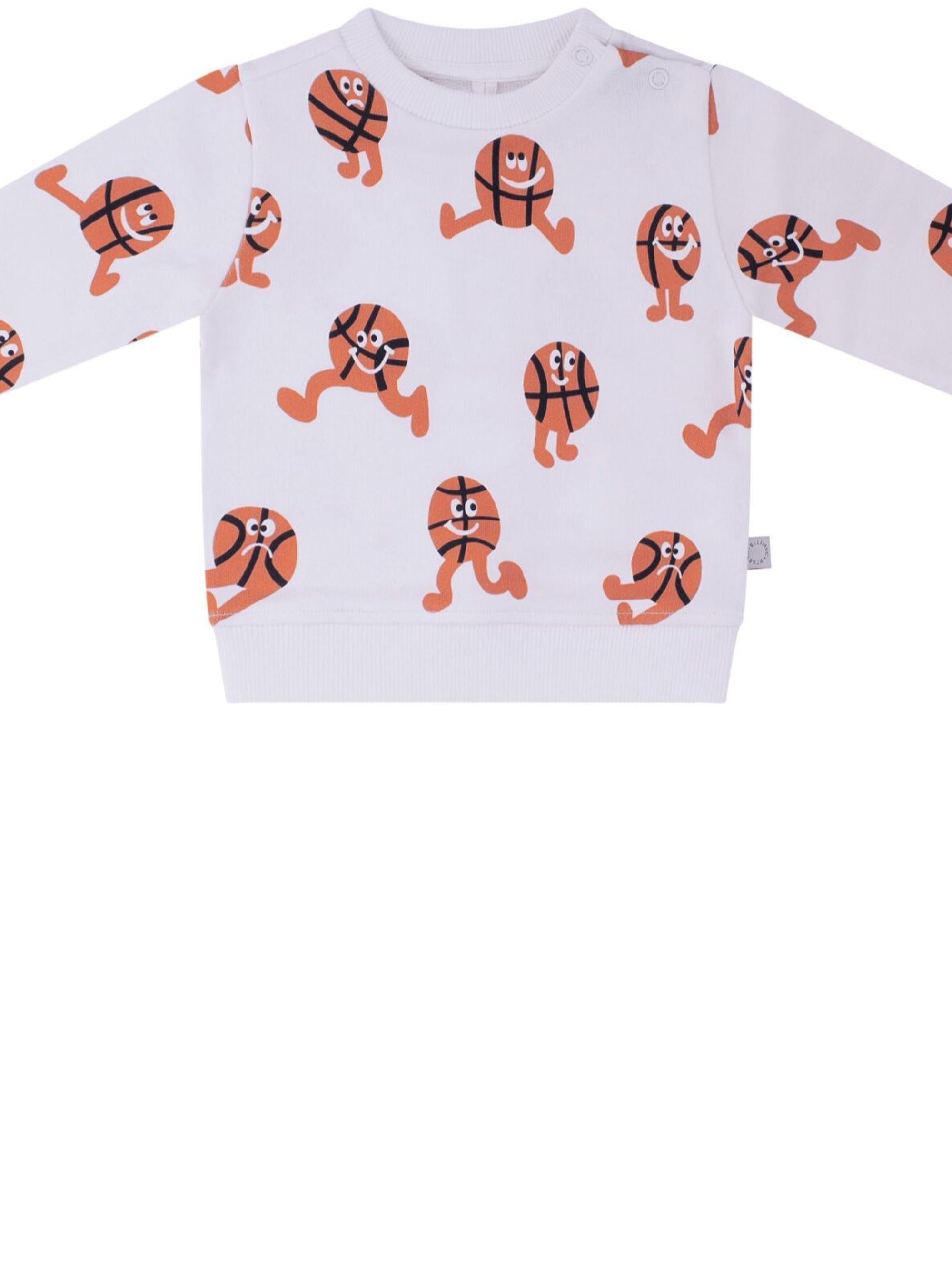 Felpa per neonato Stella McCartney Kids bianca con stampa basketball all-over TY4600 Z3566 100MC STELLA McCARTNEY KIDS