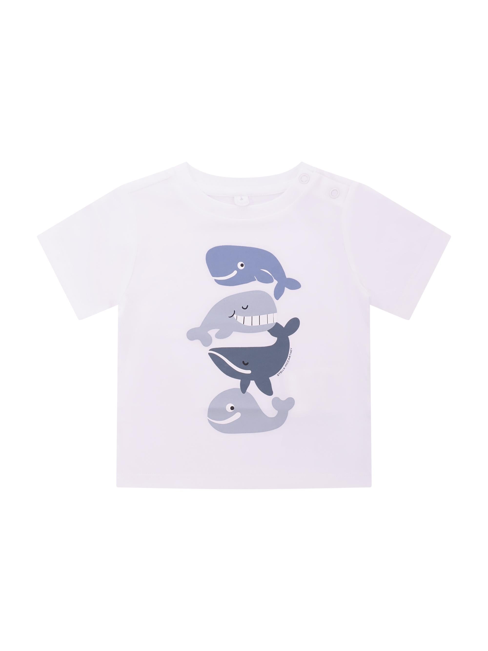 T-shirt da neonato Stella McCartney Kids bianca con stampa grafica balena TY8570 Z0434 100 STELLA McCARTNEY KIDS