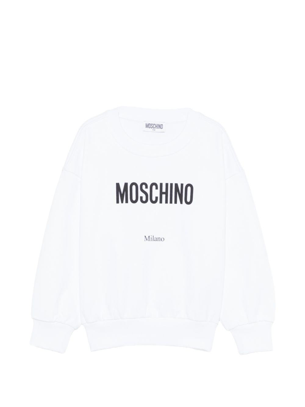 Felpa per bambino Moschino Kids bianca con logo sul davanti HUF09NLCA32 10101 MOSCHINO KIDS