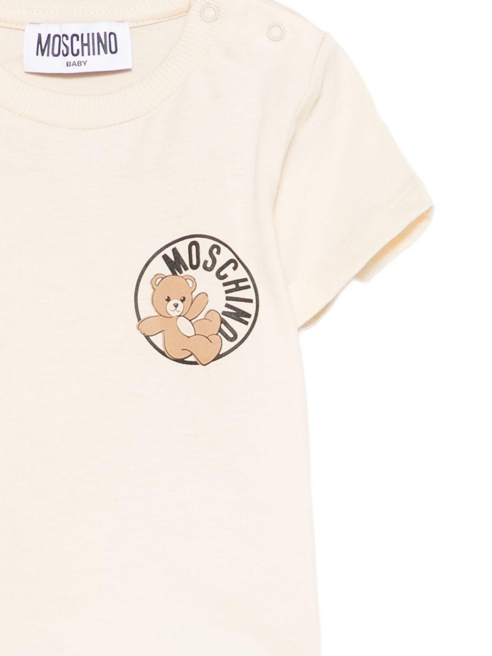 T-shirt per neonati Moschino Kids beige con Teddy sul davanti MUM04SLAA03 20404 MOSCHINO KIDS