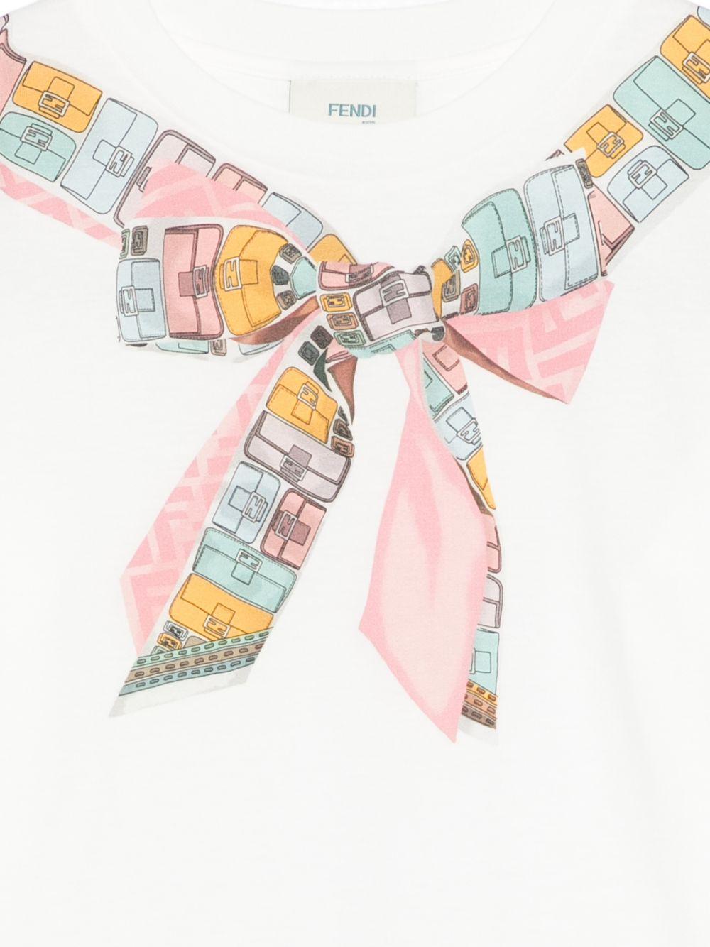 T-shirt per bambina Fendi Kids bianca con stampa fiocco sul davanti JFI391 7AJ F0TU9 FENDI KIDS