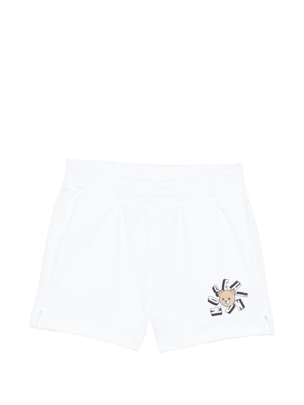 Shorts per bambini Moschino Kids bianchi con stampa Teddy Bear HDQ025LCA19 10101 MOSCHINO KIDS