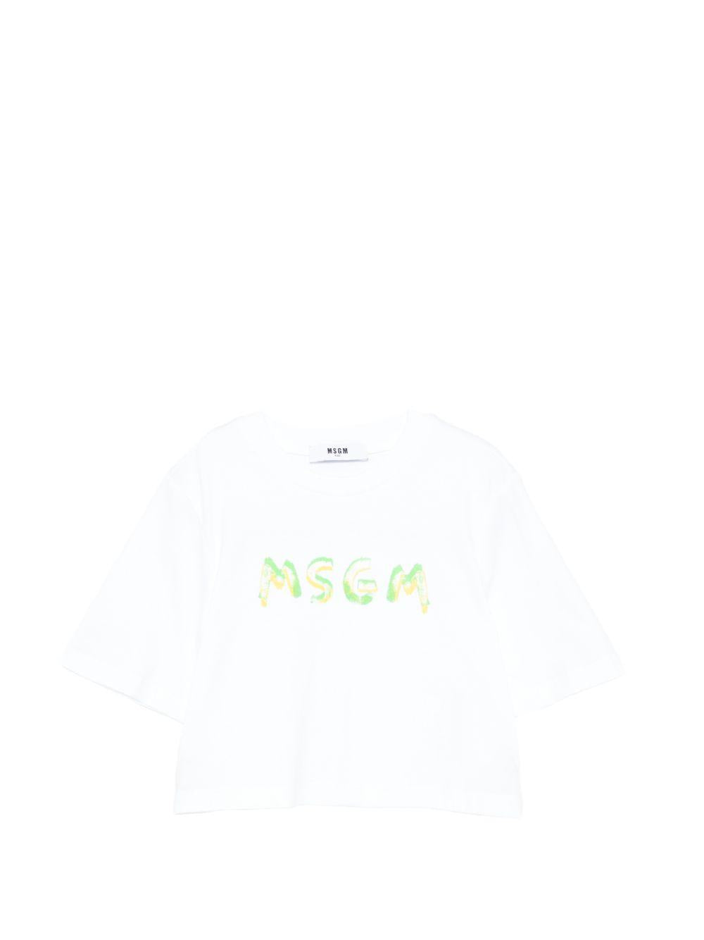 T-shirt per bambina MSGM Kids bianca modello crop S6MSJGTH002 001 MSGM KIDS