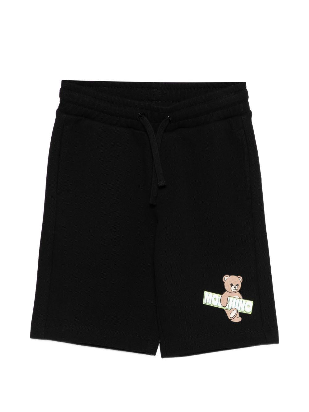 Shorts per bambino Moschino Kids neri con logo sul davanti HUQ02LLCA90 60100 MOSCHINO KIDS
