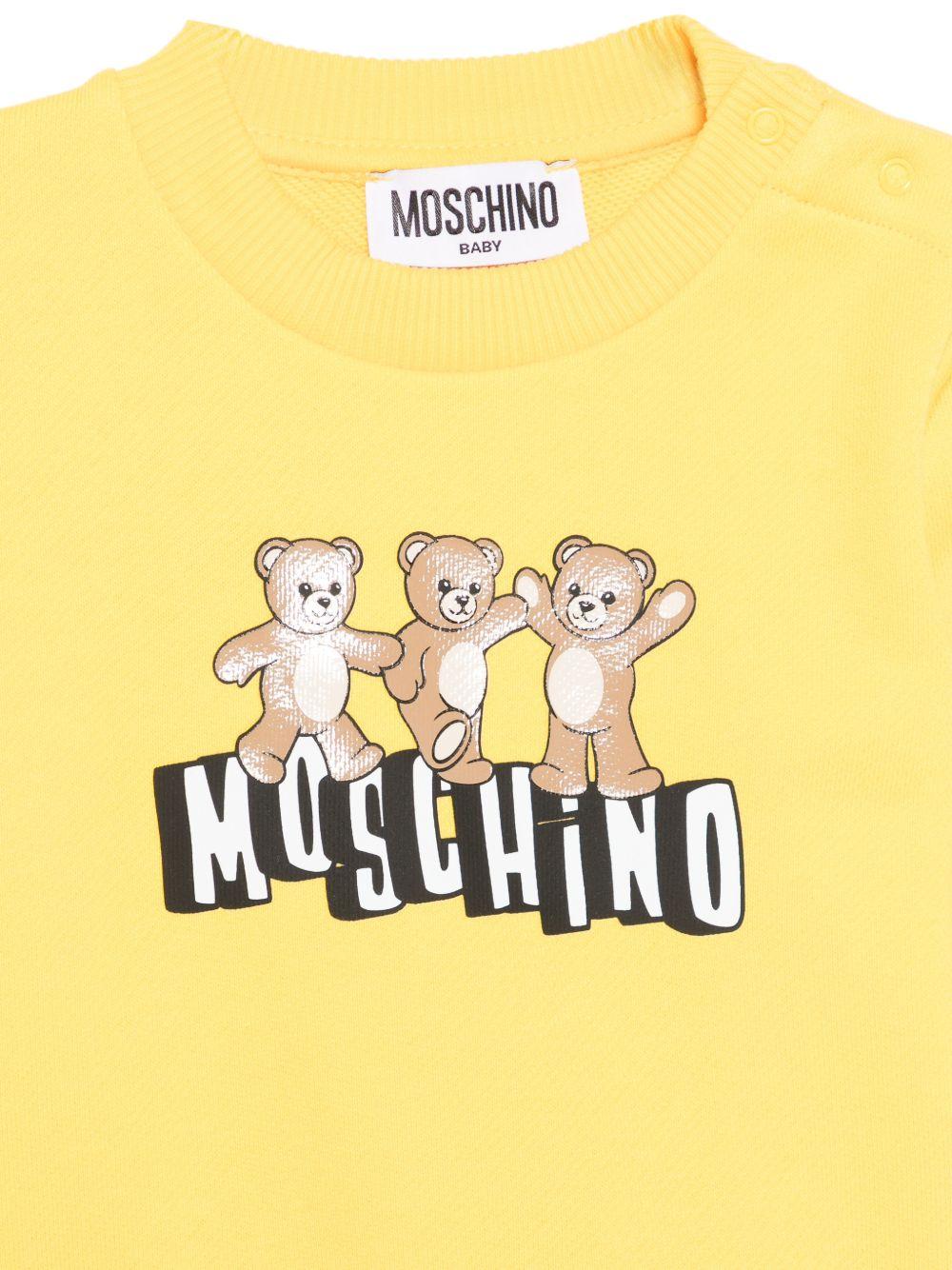 Felpa per neonati Moschino Kids gialla con stampa tre Teddy Bear MTF060LCA89 50577 MOSCHINO KIDS