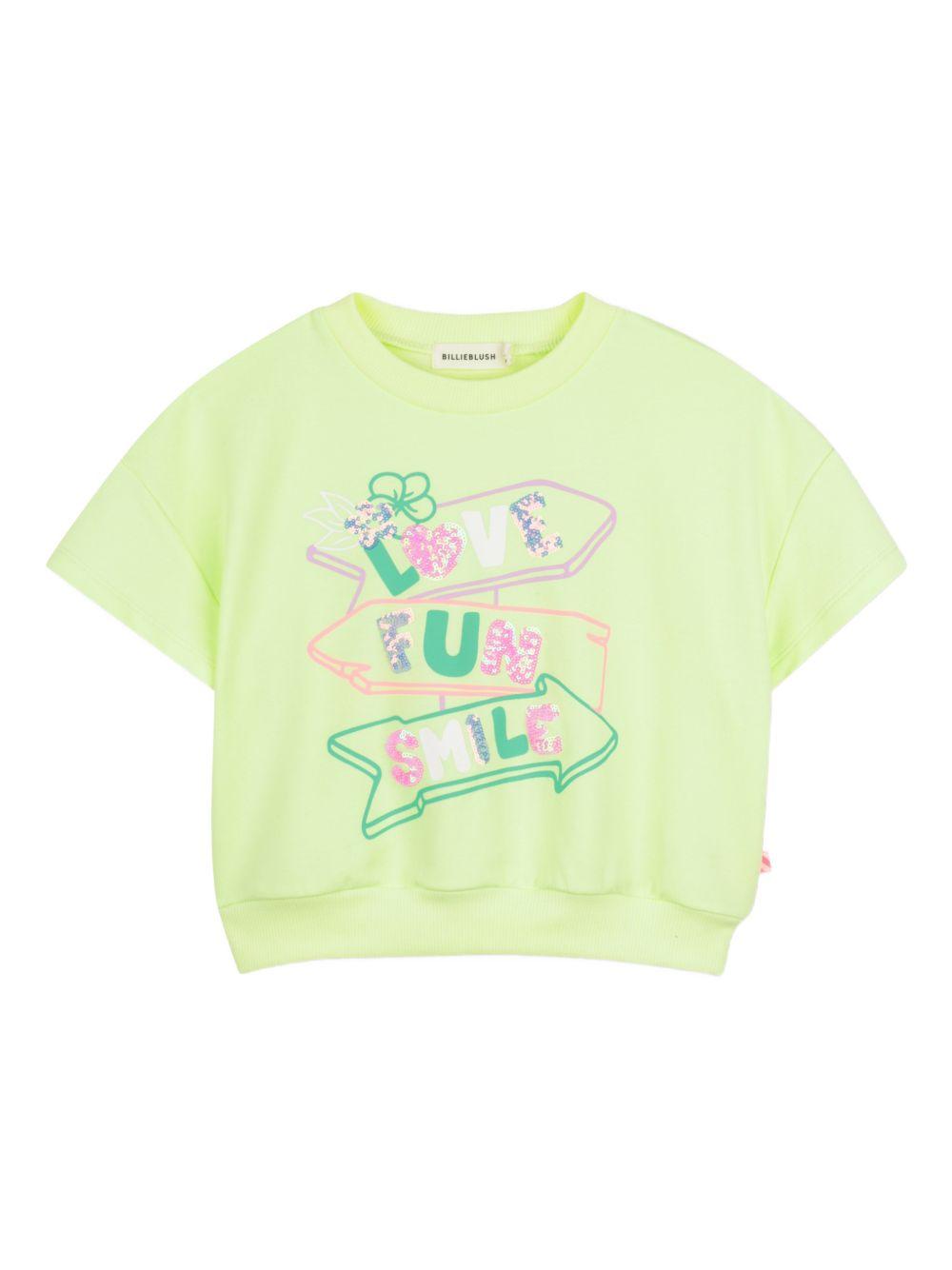 T-shirt per bambina Billieblush gialla con stampa grafica sul davanti U21926 552 BILLIEBLUSH