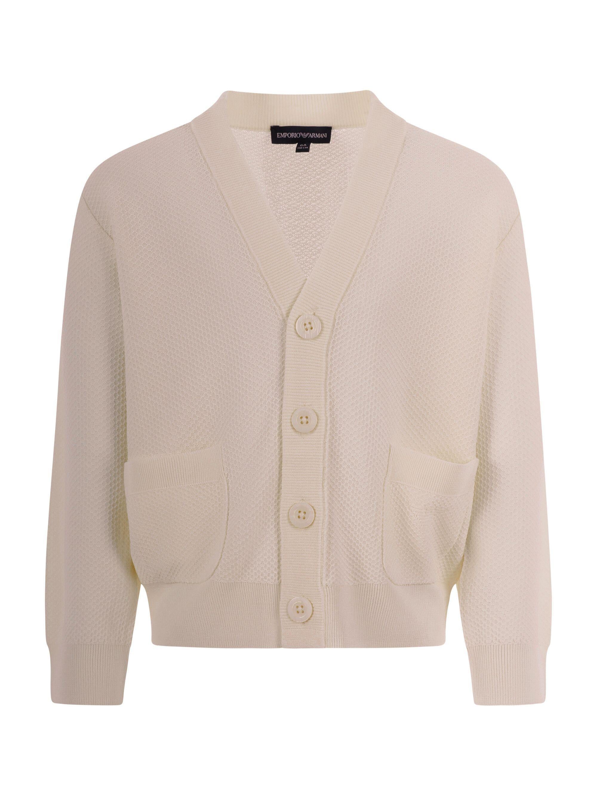 Cardigan per bambino Emporio Armani Kids beige con texture traforata EB001221 AF23412 U0007 EMPORIO ARMANI KIDS