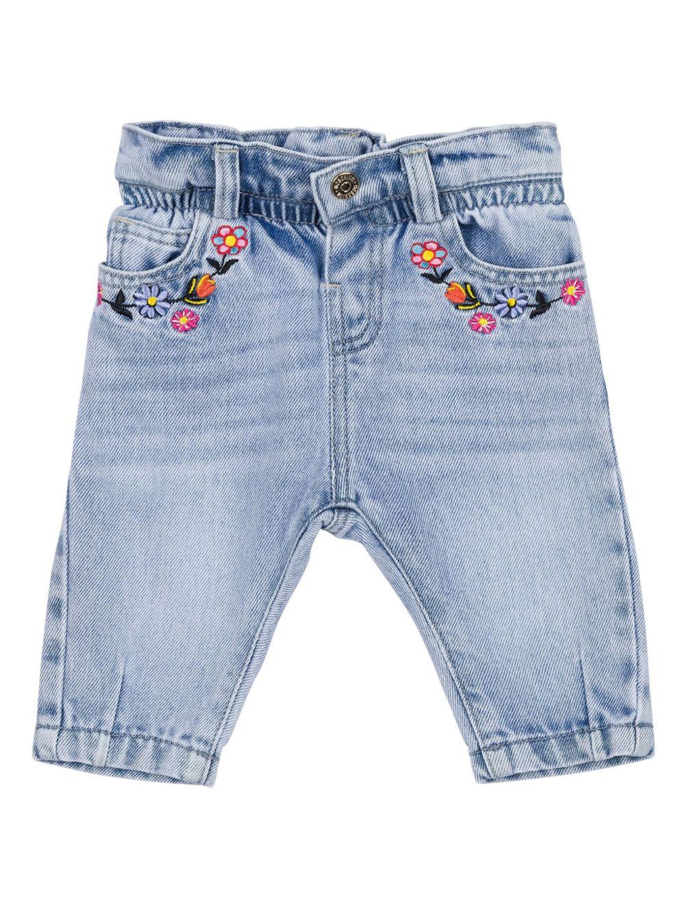 Jeans con ricamo a fiori per neonarto Moschino Kids azzurro con passanti - Rubino Kids