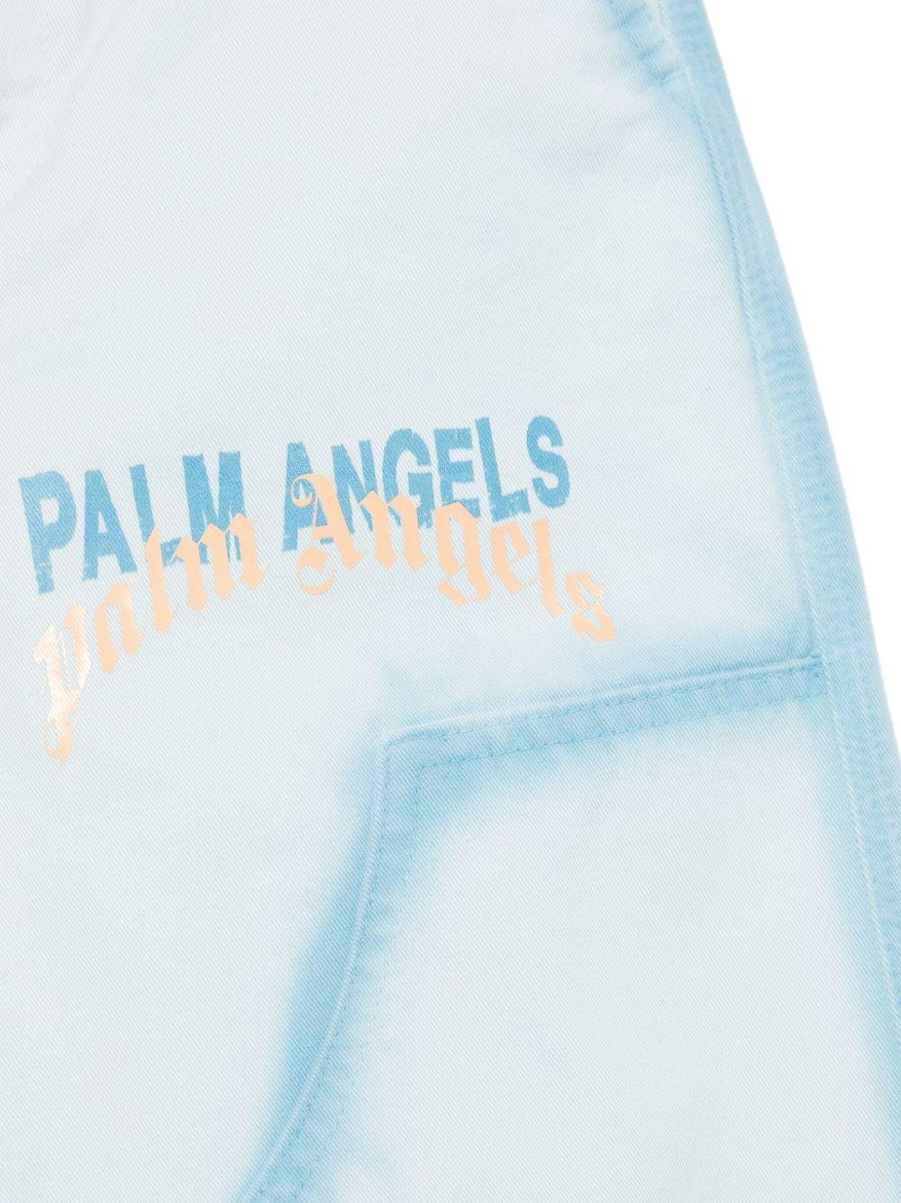 Jeans dritti con effetto vernice per bambino Palm Angels Kids azzurro con passanti - Rubino Kids