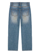 Jeans dritti per bambina Moschino Kids denim con design patchwork - Rubino Kids