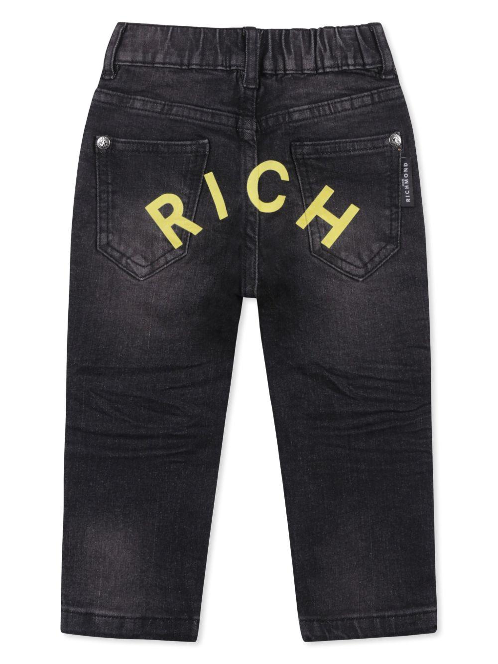 Jeans dritti per neonato John Richmond Junior nero con design a cinque tasche - Rubino Kids