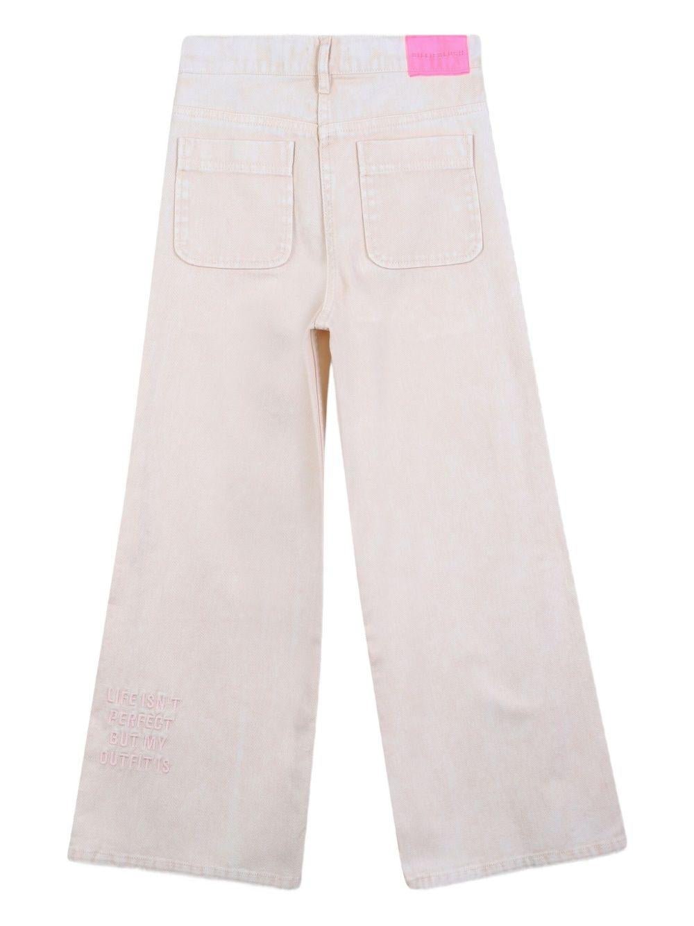 Jeans per bambina Billieblush bianchi con applicazione logo - Rubino Kids