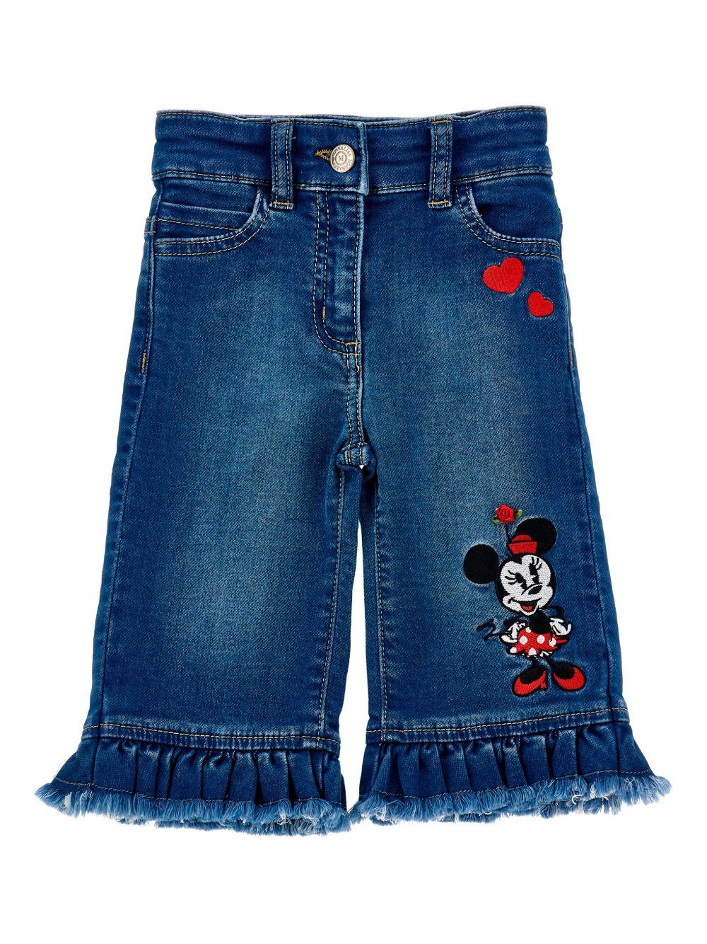 Jeans per bambina Monnalisa x Disney denim con motivo Minnie Mouse ricamato - Rubino Kids