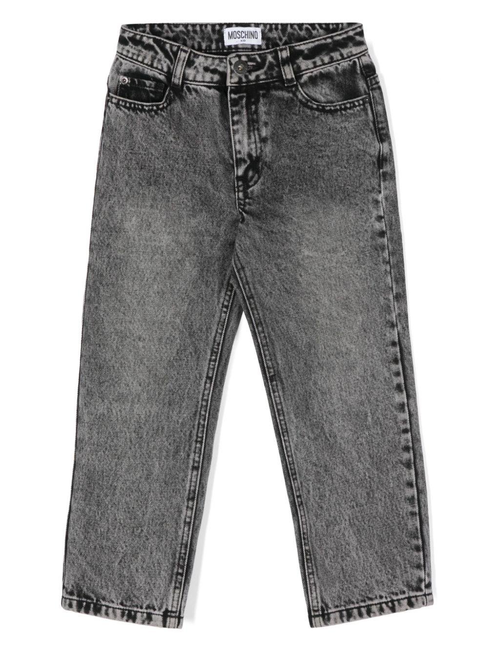 Jeans per bambina Moschino Kids grigio con ricamo logo sulla tasca posteriore - Rubino Kids