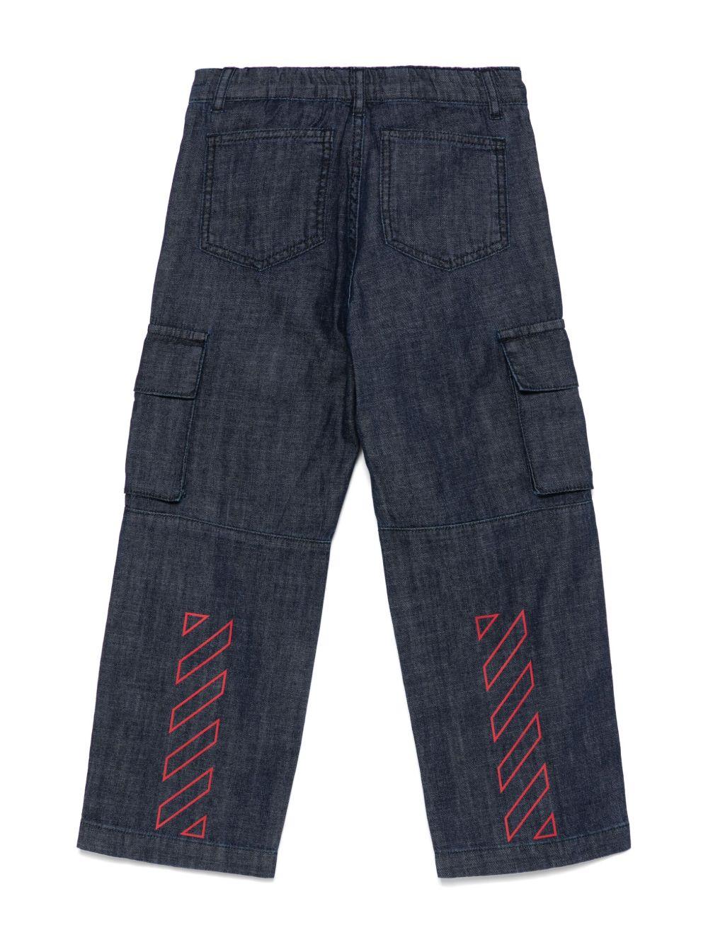 Jeans per bambino Off - White Kids denim cargo con patta nascosta - Rubino Kids