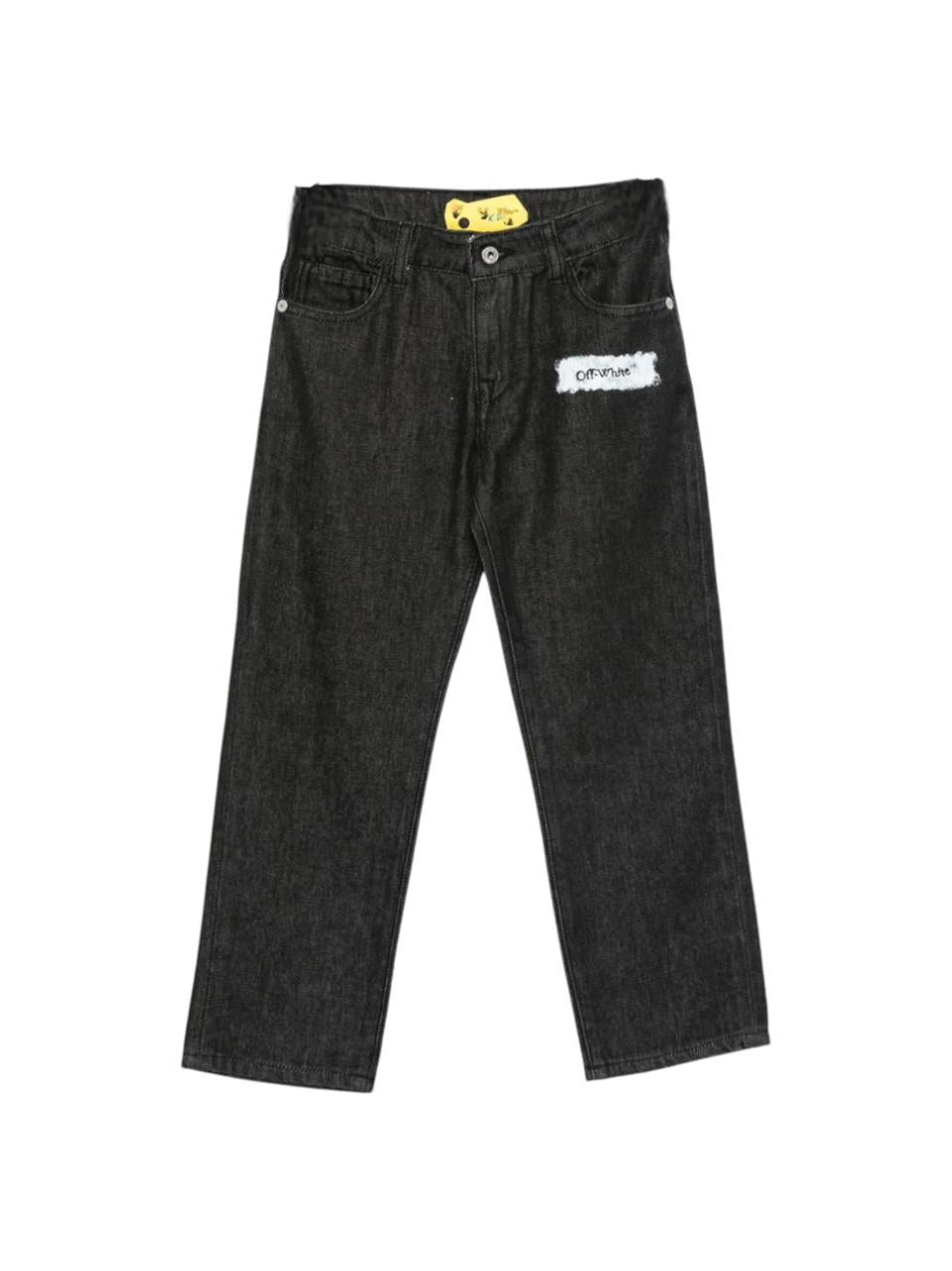 Jeans per bambino Off - White Kids nero in denim con toppa con logo - Rubino Kids