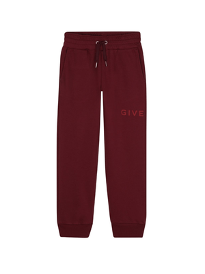 Joggers per bambino Givenchy bordeaux con logo sulla gamba