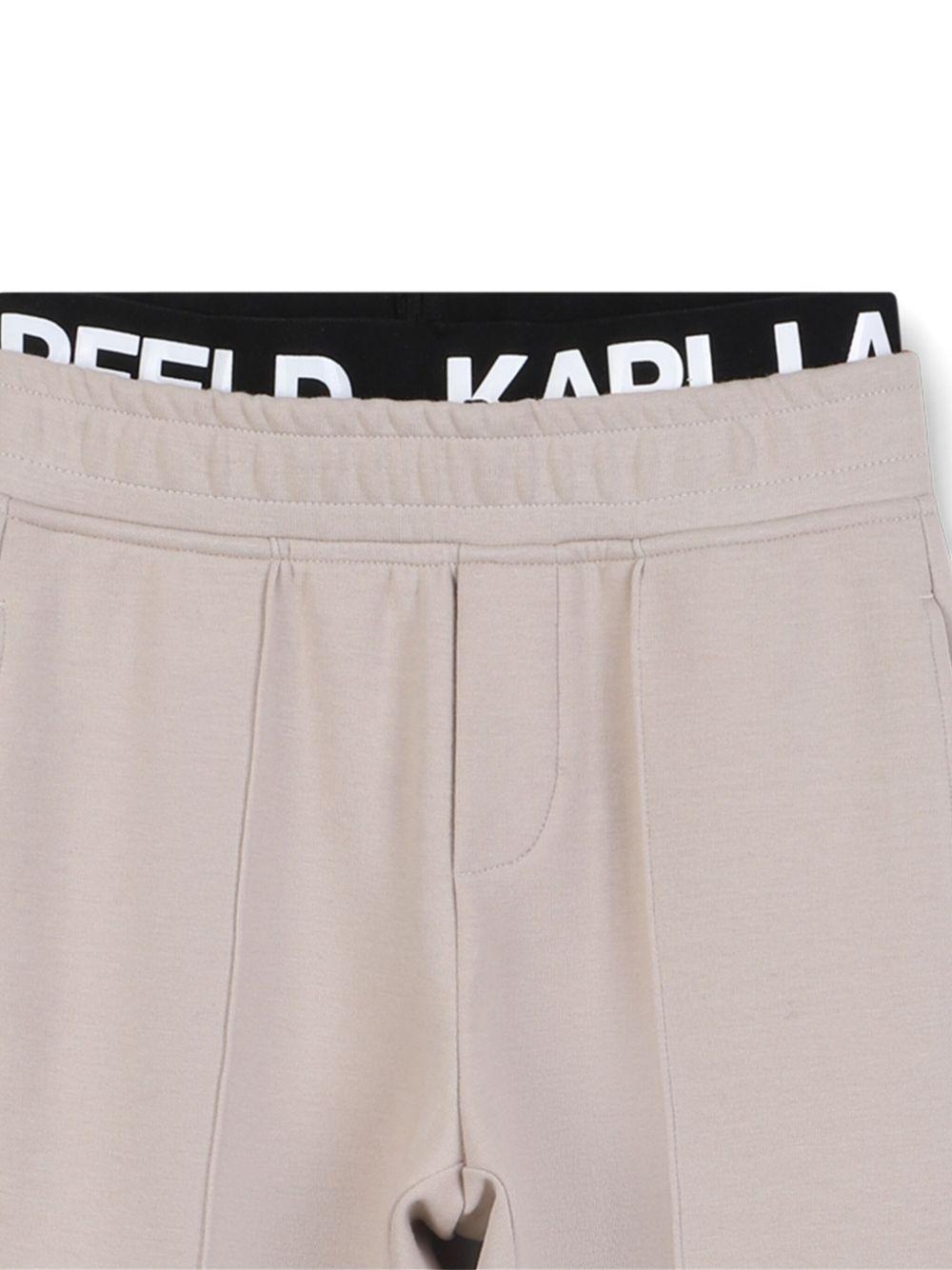 Joggers per bambino Karl Lagerfeld Kids beige con vita elasticizzata - Rubino Kids