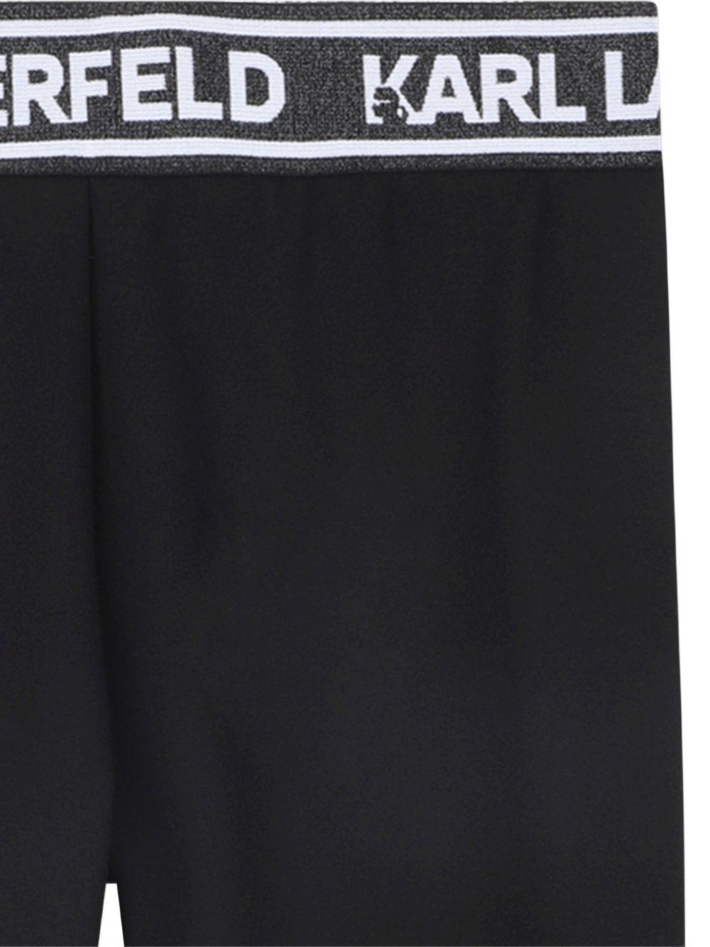 Leggings per bambina Karl Lagerfeld Kids nero con rifinitura con logo - Rubino Kids