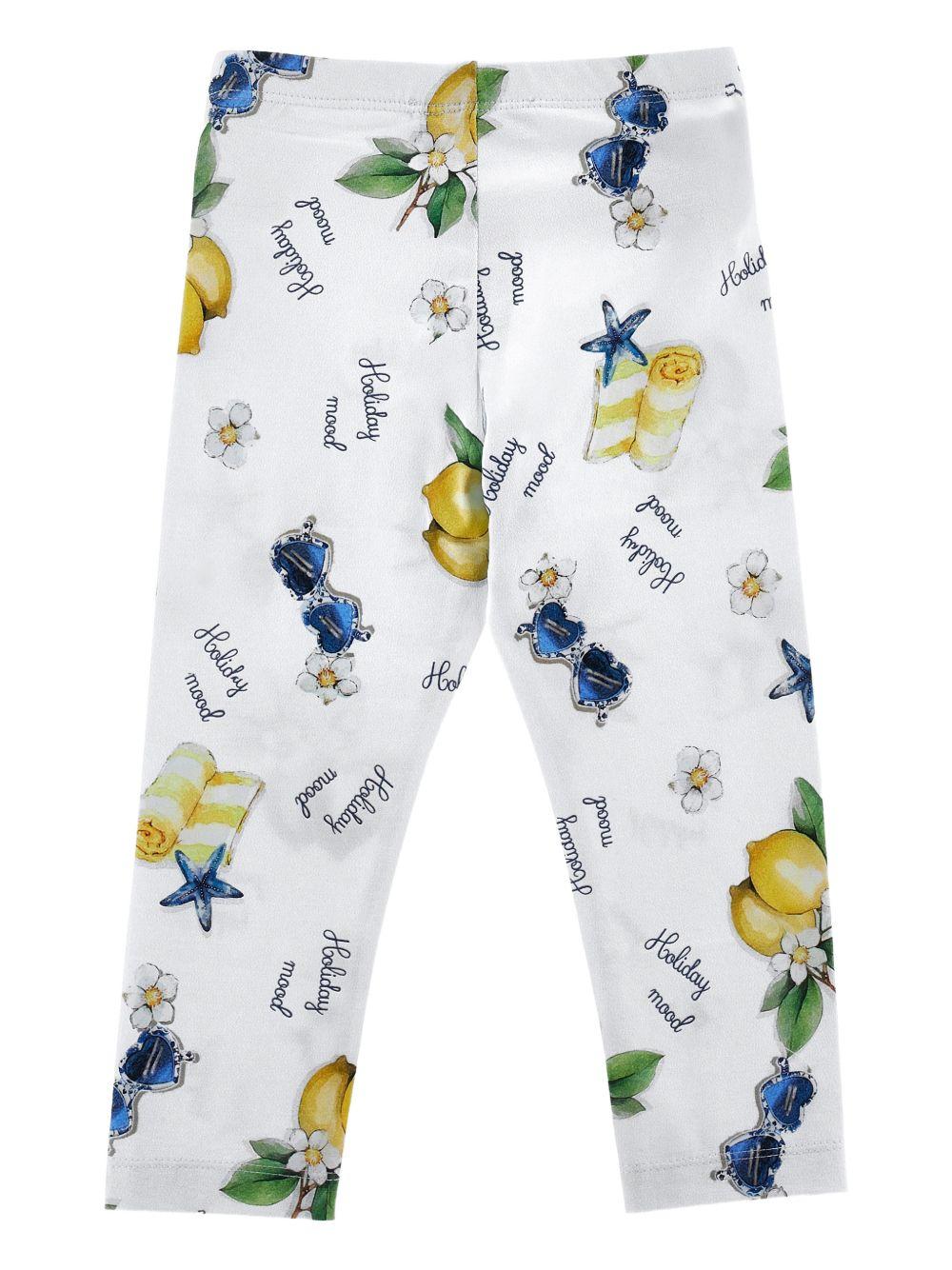Leggings per bambina Monnalisa bianco con stampa limoni - Rubino Kids