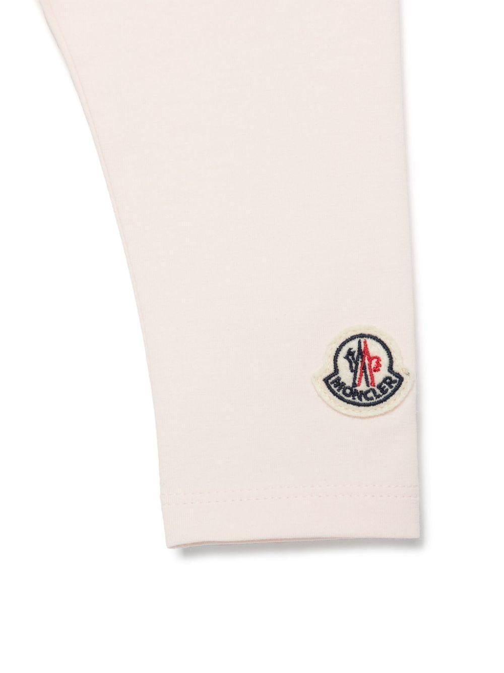 Leggings per neonata Moncler Enfant rosa con applicazione logo sulla gamba - Rubino Kids