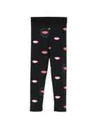 Leggins per bambina Stella McCartney Kids neri con stampa labbra - Rubino Kids