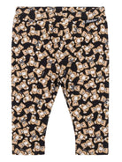 Leggins per neonata Moschino Kids neri con stampa Teddy Bear all - over - Rubino Kids