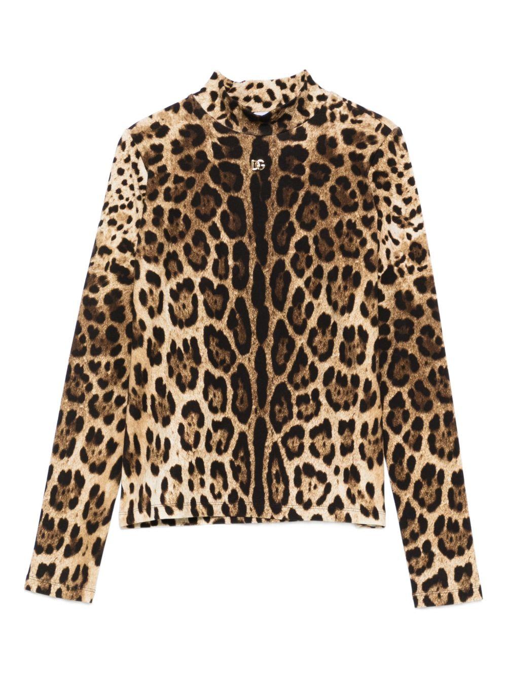 Maglia per bambina Dolce & Gabbana Kids marrone con stampa leopardata - Rubino Kids