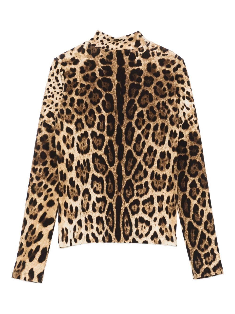 Maglia per bambina Dolce & Gabbana Kids marrone con stampa leopardata - Rubino Kids