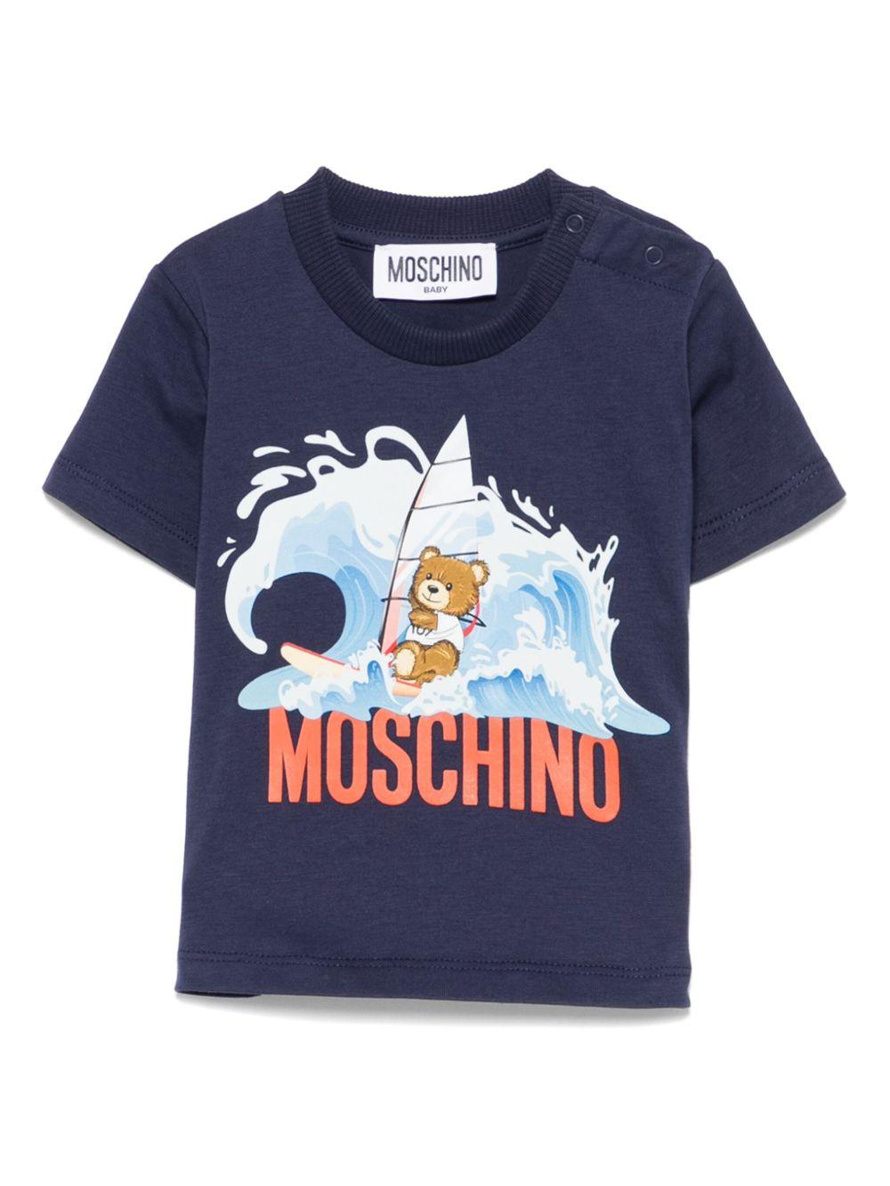Maglietta Orsetto per neonato Moschino Kids blu con scollo rotondo - Rubino Kids