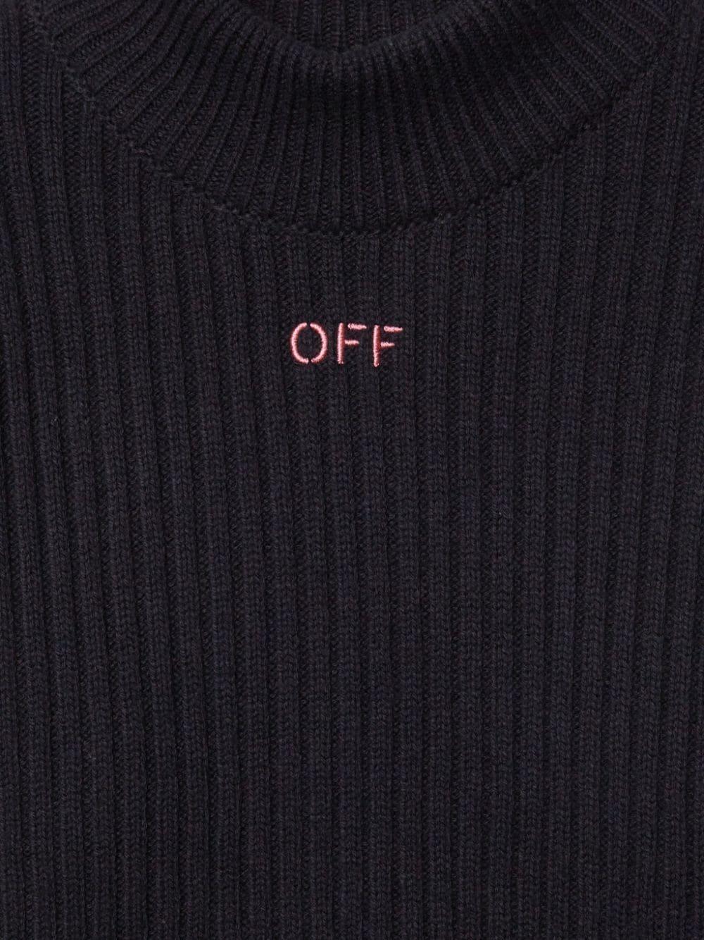 Maglione a coste Off Stamp per bambina Off - White Kids nero con collo finto - Rubino Kids