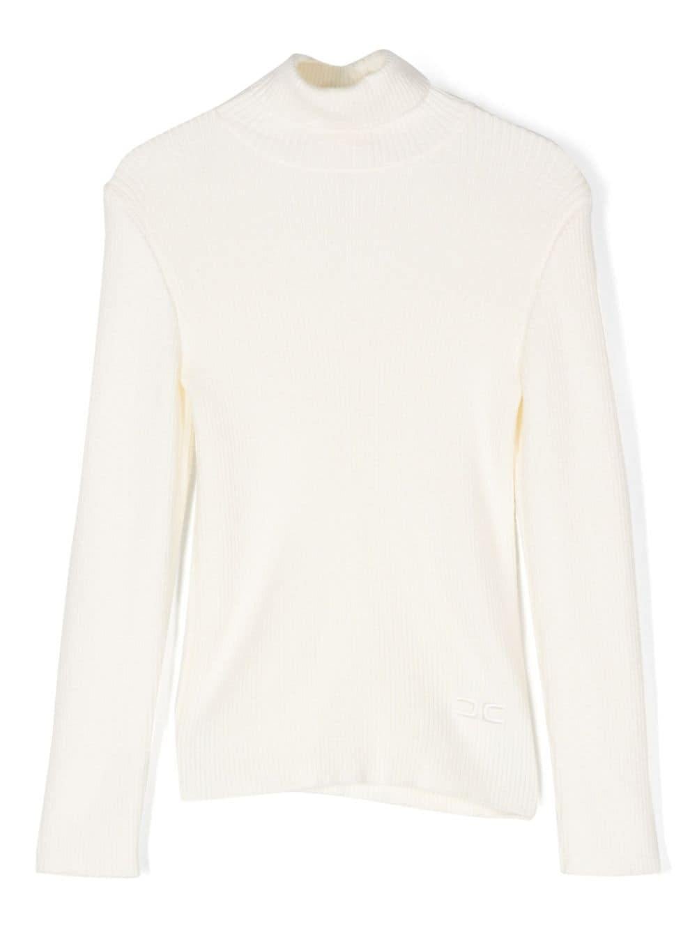 Maglione con logo a intarsi per bambina Elisabetta Franchi La Mia Bambina bianco con collo alto - Rubino Kids