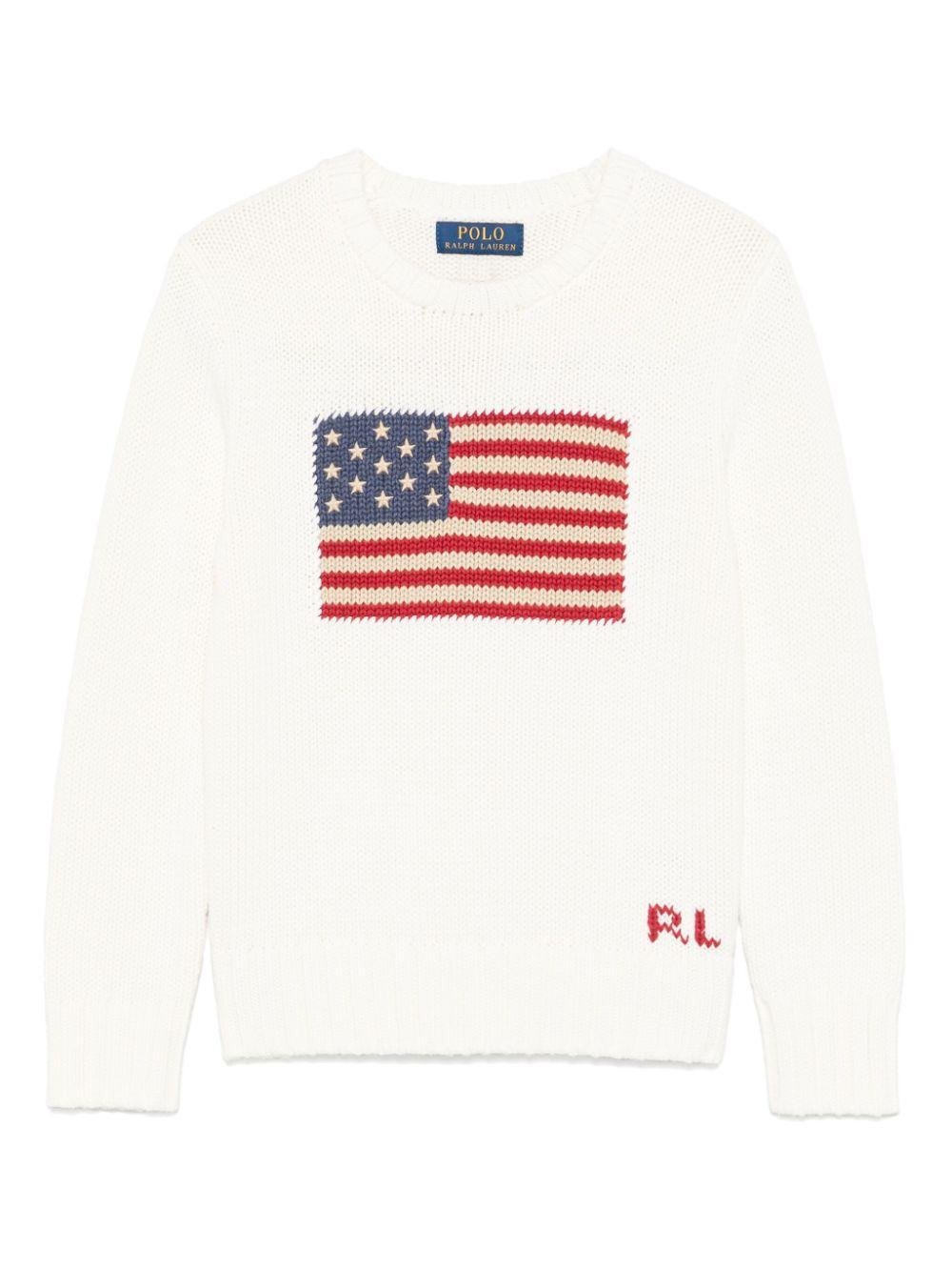 Maglione con logo per bambino POLO RALPH LAUREN KIDS bianco con dettaglio con bandiera - Rubino Kids
