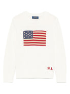 Maglione con logo per bambino POLO RALPH LAUREN KIDS bianco con dettaglio con bandiera - Rubino Kids
