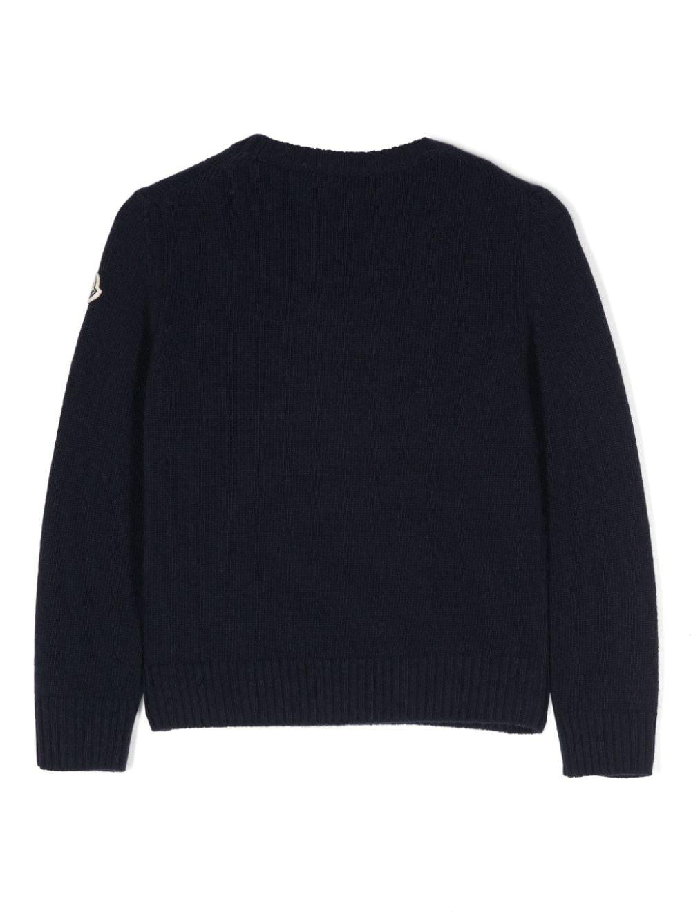 Maglione lavorato a maglia con logo ricamato per bambino Moncler Enfant blu con girocollo - Rubino Kids