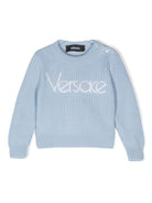Maglione lavorato a maglia con logo ricamato per neonato Versace Kids azzurro con maniche lunghe - Rubino Kids