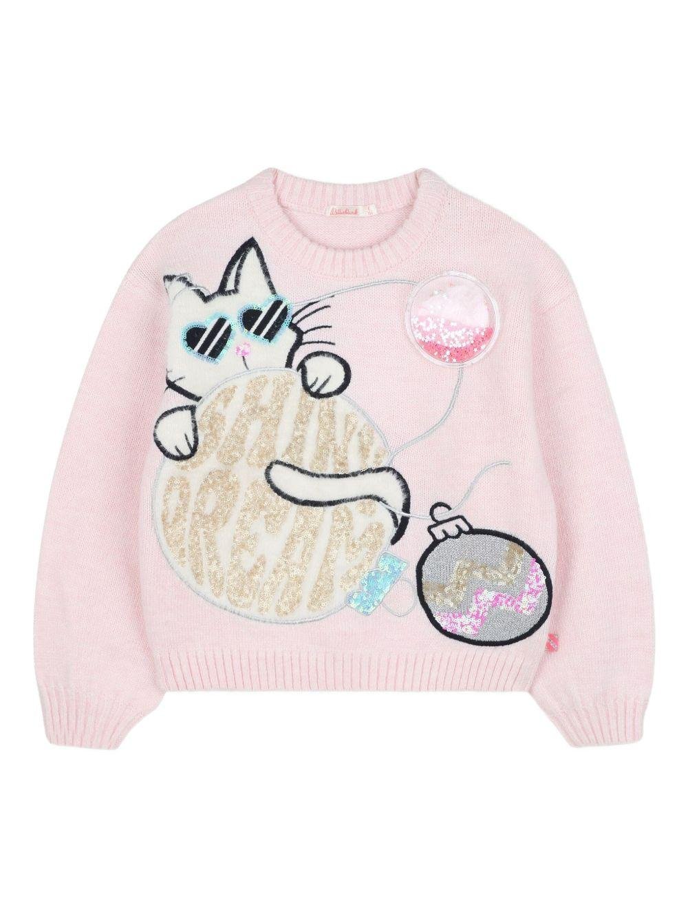 Maglione per bambina Billieblush rosa con motivo gatto - Rubino Kids