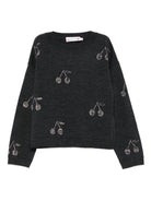 Maglione per bambina Bonpoint grigio con motivo ciliegie - Rubino Kids