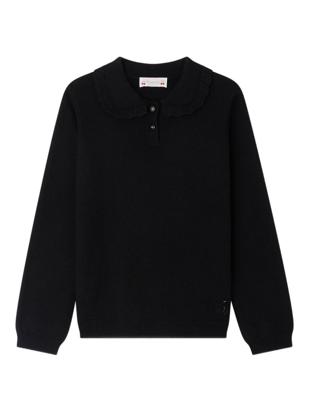 Maglione per bambina Bonpoint nero con colletto con ruches - Rubino Kids