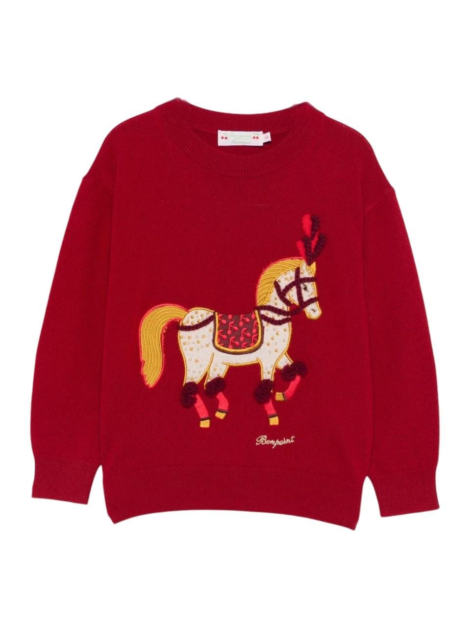Maglione per bambina Bonpoint rosso con stampa cavallo - Rubino Kids