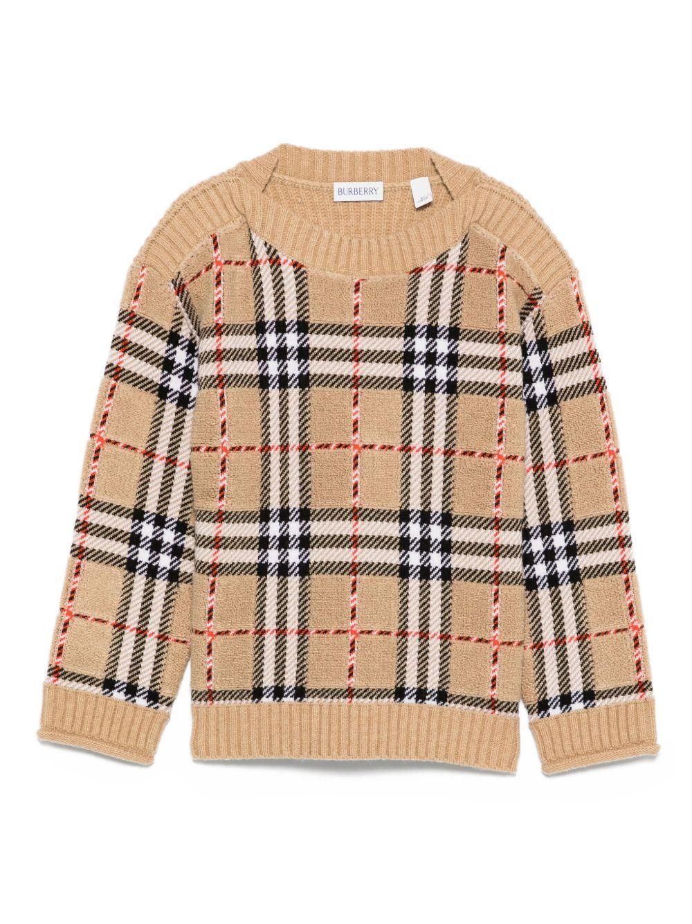 Maglione per bambina Burberry Kids beige con motivo a quadri - Rubino Kids