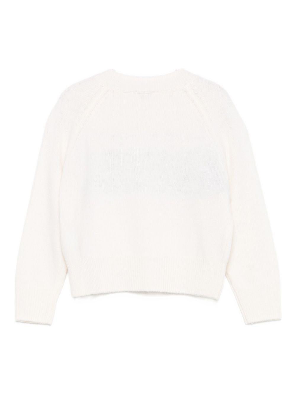 Maglione per bambina Il Gufo bianco con ricamo foglie sul davanti - Rubino Kids