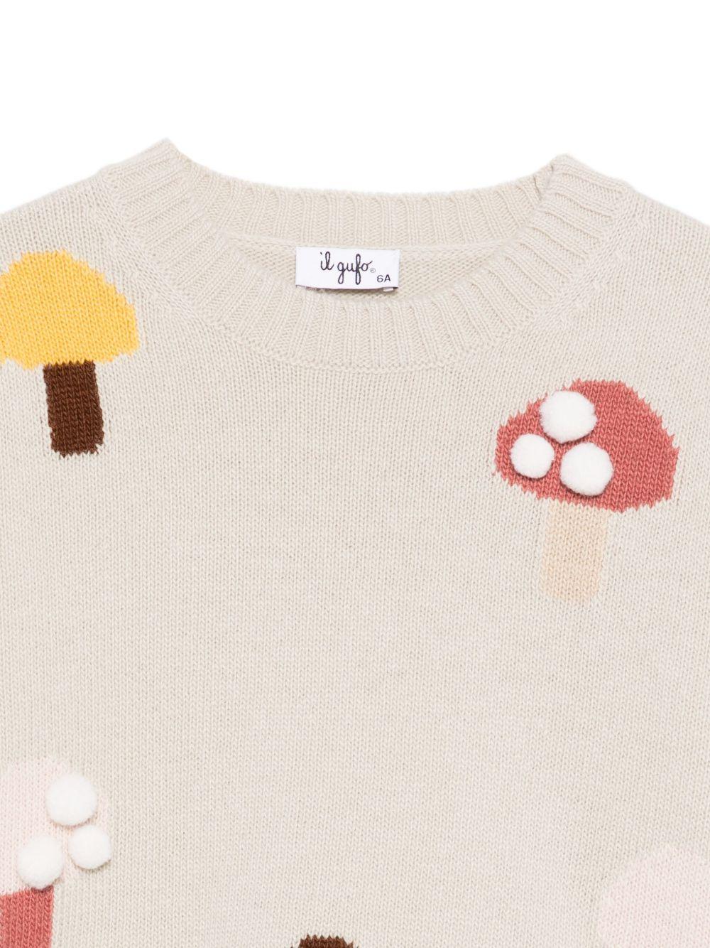 Maglione per bambina Il Gufo grigio con ricamo funghi - Rubino Kids
