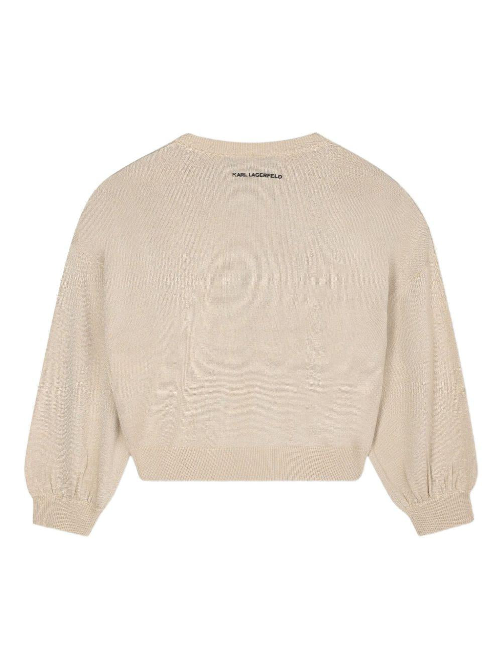 Maglione per bambina Karl Lagerfeld Kids beige con applicazione - Rubino Kids